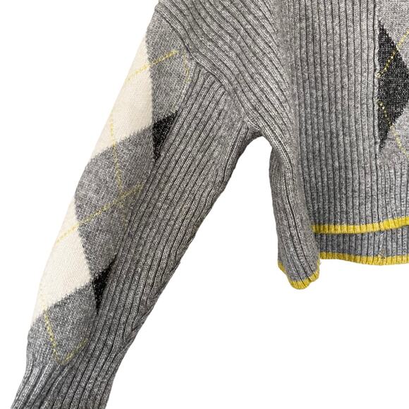 Pringle of Scotland x H&M Gray Ribbed Knit Argyle Crewneck Sweater Size Small - Picture 6 of 12